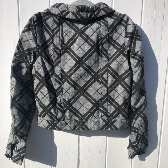 L.A.M.B. Double Breasted Plaid Slight Cropped Moto Jacket - Picture 5 of 11